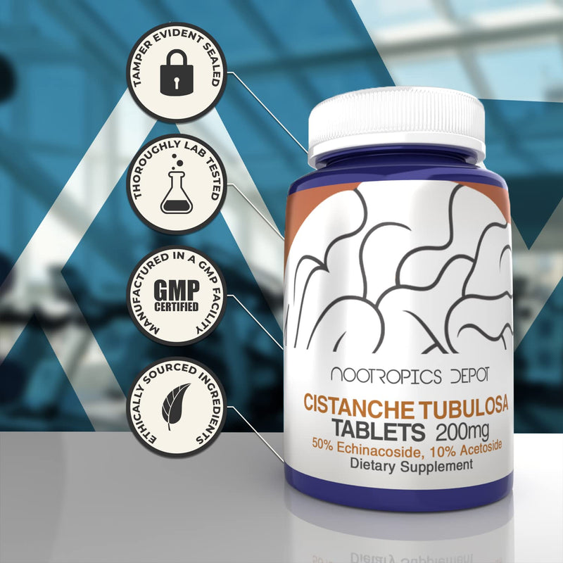 Nootropics Depot Cistanche tubulosa Tablets | 200mg | 60 Count | Minimum 50% Echinacoside + 10% Acetoside (Verbascoside) | Promotes Physical Strength and Energy | Promotes Vitality 60 Count (Pack of 1) - BeesActive Australia