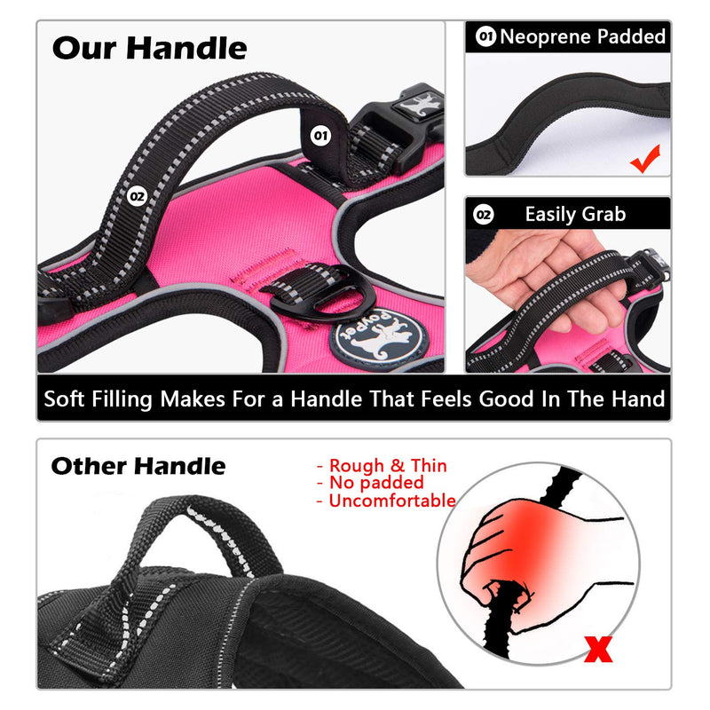 PoyPet No Pull Dog Harness, No Choke Front Lead Dog Reflective Harness, Adjustable Soft Padded Pet Vest with Easy Control Handle for Small to Large Dogs Medium Pink - BeesActive Australia