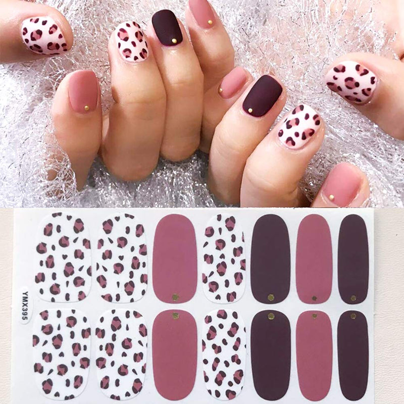 WOKOTO 8 Sheets Leopard Print Design Nail Art Polish Stickers Strips Set With 1Pc Nail File Adhesive Nail Wraps Decals Manicure Kit KIT4 - BeesActive Australia