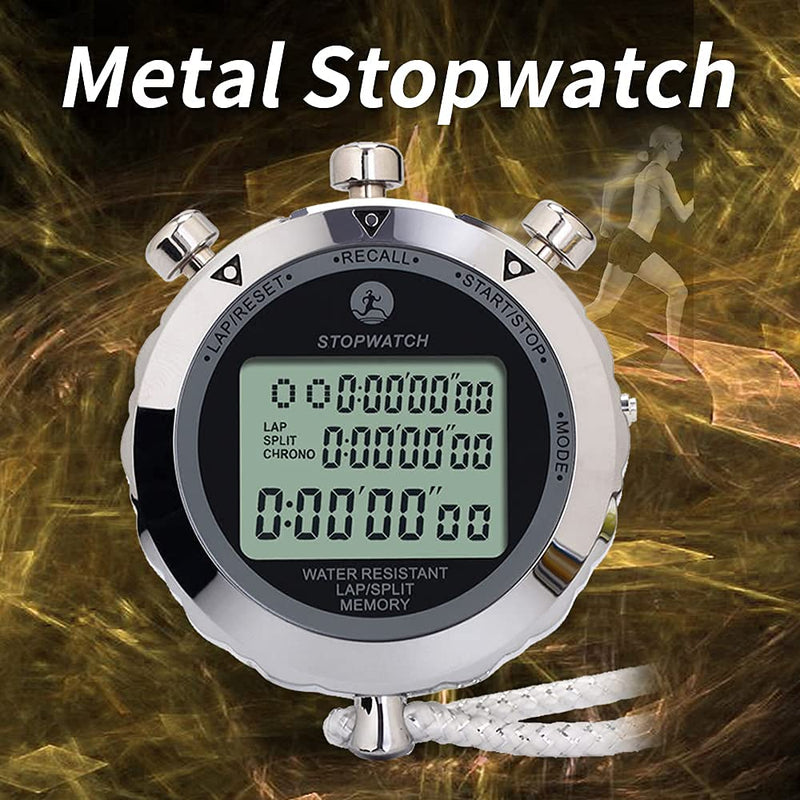 JUNSD Digital Stopwatch, Metal Stop Watch 10 Lap Memory Stopwatch Timer, Water Resistant Stopwatch for Sports, Competitions, Games - BeesActive Australia
