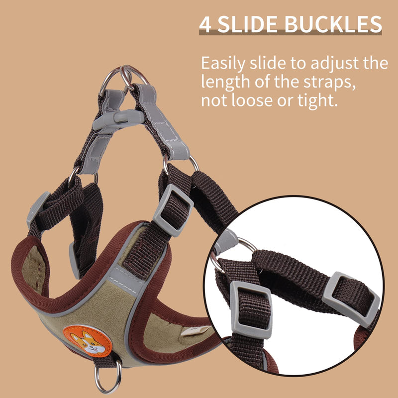 Small Dog Harness No Pull, Adjustable Dog Harness and Leash Set with 2 Leash Clips, Reflective Soft Padded Dog Vest Harness for Small Medium Dogs S (ref: 4.0 to 6.6 lbs) Brown - BeesActive Australia