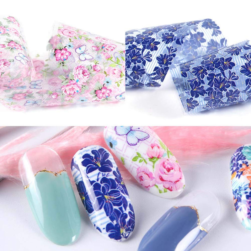 Lookathot 10Sheets Retro Small Floral Flower Rose Pattern Sky Stars Nail Art Stickers Symphony Foil Paper Printing Transfer Acrylic Decals DIY Decoration Tools - BeesActive Australia