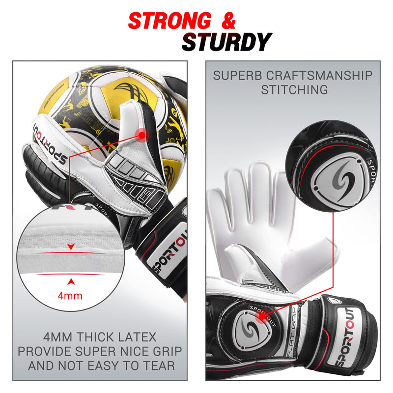 Sportout Goalie Gloves, Goalkeeper Gloves with Fingersave, Soccer Gloves, Breathable Soccer Goalie Gloves, 4mm Latex, for Kids Youth and Adult 9 Black - BeesActive Australia