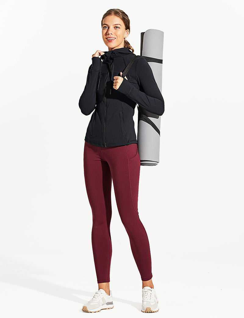 ZUTY Fleece Lined Leggings Women Water Resistant Winter Thermal Insulated High Waisted Hiking Leggings Pockets Plus Size Burgundy Small - BeesActive Australia