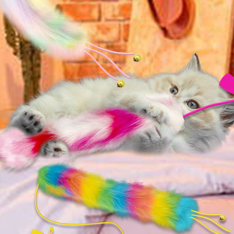 Lepawit 3 Pack Cat Wand Toy, Rainbow Cat Feather Toys with Bells, Cat Teaser Wand with Soft Furry Tail, Interactive Cat Toys for Indoor Cats & Kitten & Kitty B-Rainbow Cat Wandr Toys（3 pack） - BeesActive Australia