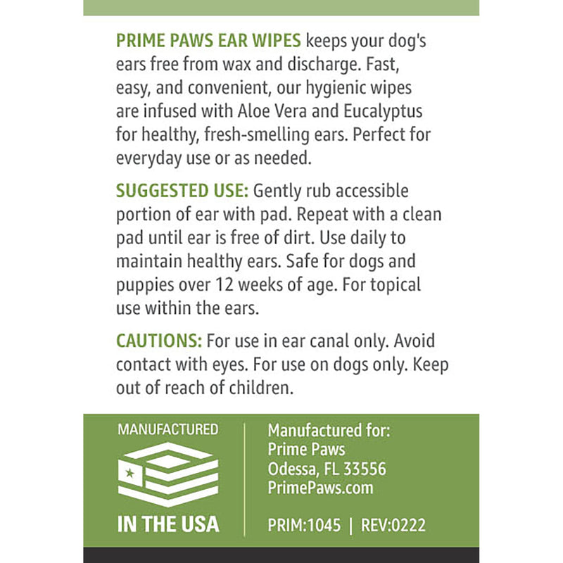 Prime Paws Ear Wipes for Dogs - Address Itchy Dog Ears & Help Remove Wax - Dog Ear Cleaner Wipes for Daily Ear Care - Canine Otic Cleanser Wipes with Aloe Vera & Pet-Safe Eucalyptus - 100 ct - BeesActive Australia