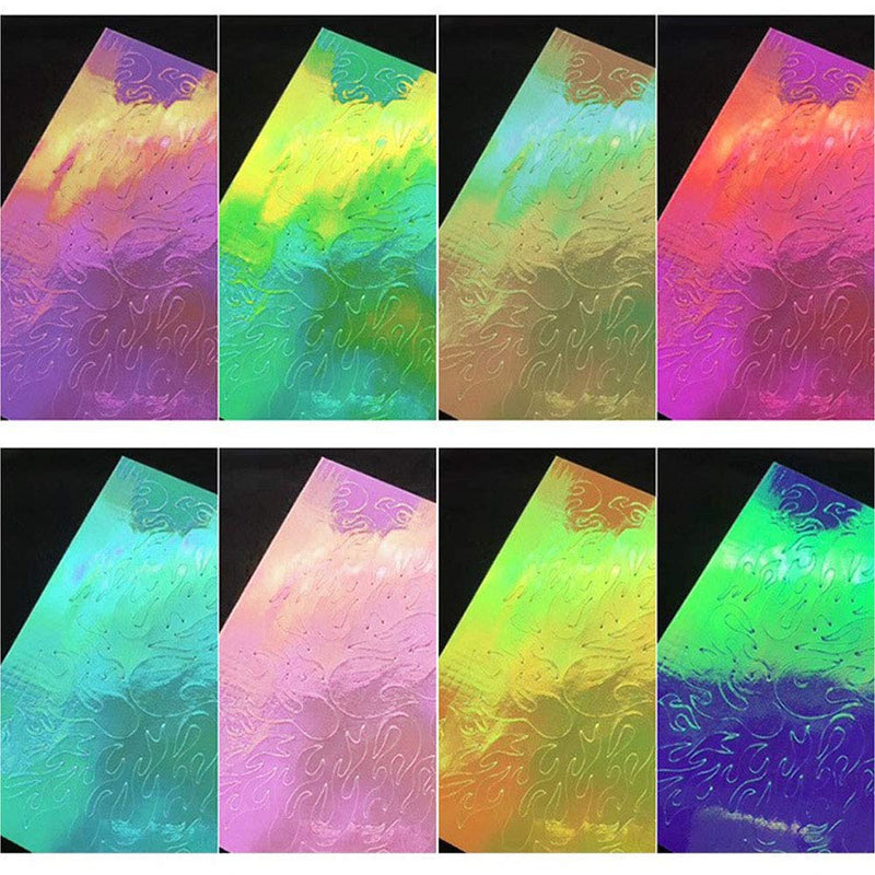 Lookathot 16Sheets Self-ahesive 3D Laser Aurora Flame Nail Art Stickers Decals Mixed Design Manicure DIY Decoration Tools Style1(16sheets) - BeesActive Australia