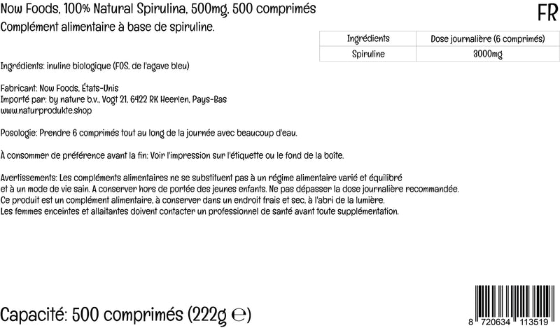 Now Foods, Certified Organic Spirulina, 500mg, High Dose, 500 Vegan Tablets, Lab-Tested, Soy Free, Gluten Free, Vegetarian, Non-GMO - BeesActive Australia