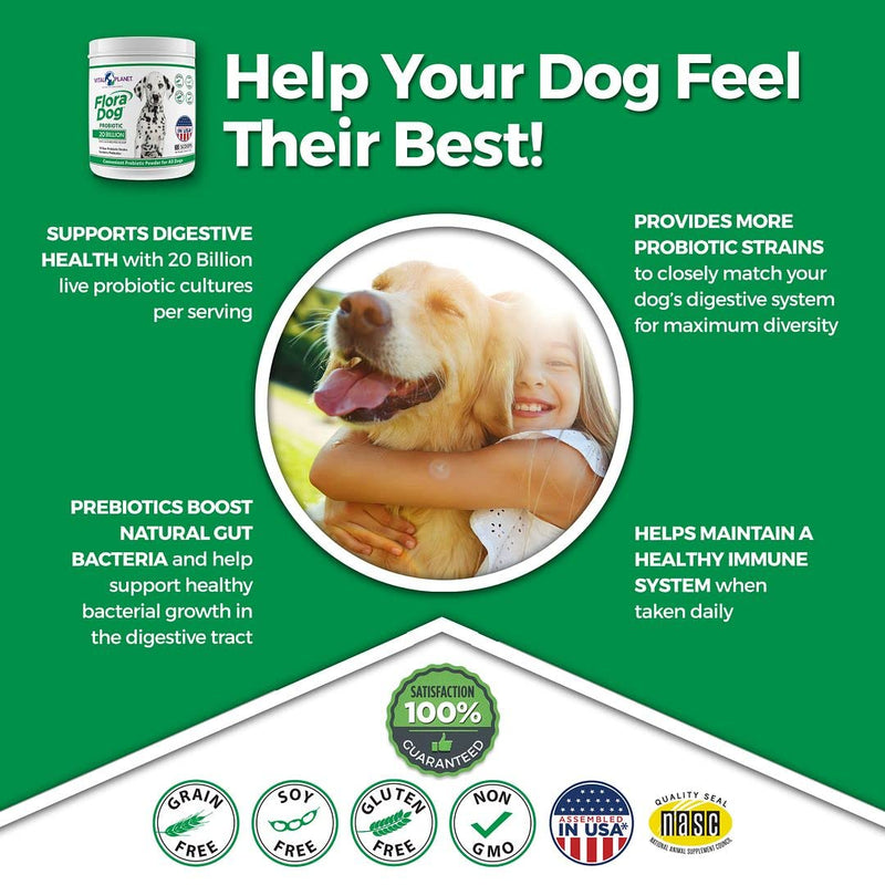 Vital Planet - Flora Dog - High Potency, Multi Strain Probiotic Formula for Dogs 30 Servings - BeesActive Australia