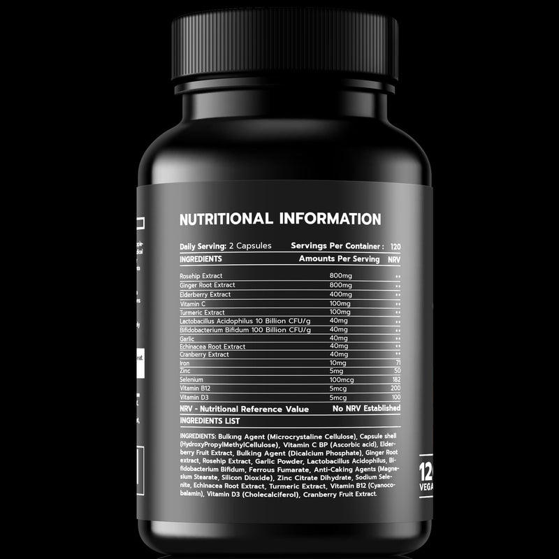 Immune System Booster Supplement - 120 Capsules - Vitamin C and Zinc, Elderberry, Iron, Vitamin B12, D3, Turmeric, Selenium, Garlic, Probiotic � Vegan Multivitamin Complex Men & Women - BeesActive Australia