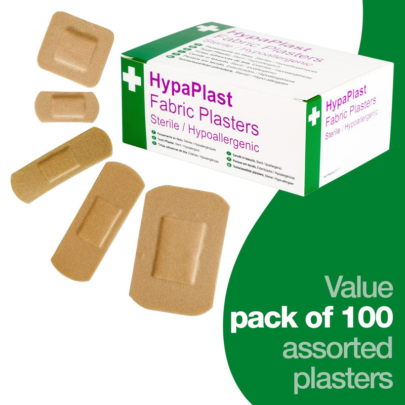 Safety First Aid Group HypaPlast Fabric Plasters, Assorted (100) Sterile Hypoallergenic - BeesActive Australia