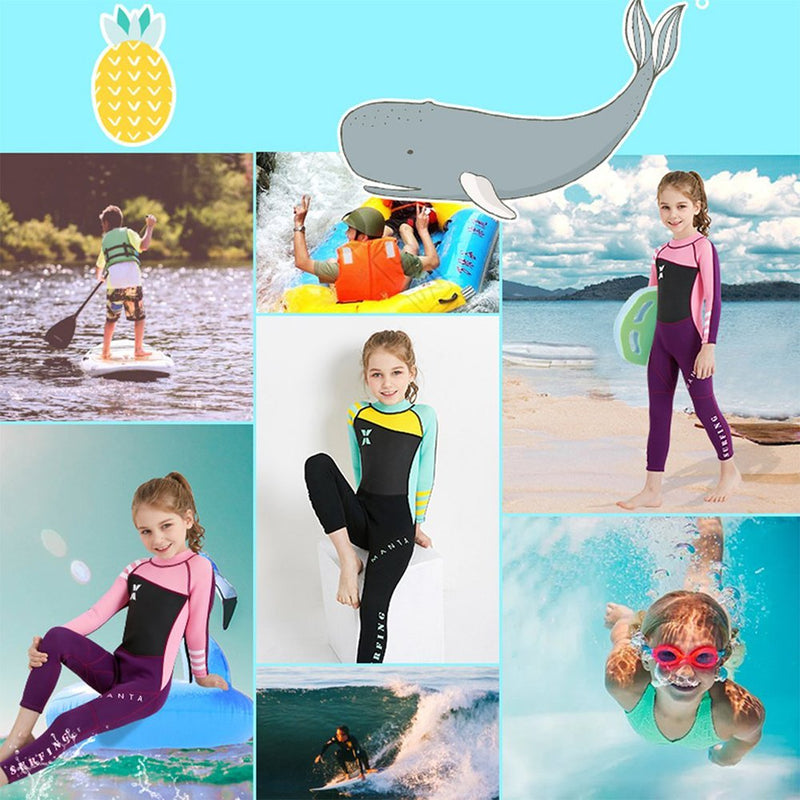 [AUSTRALIA] - Neoprene Kids Wetsuit for Boys Girls 2.5MM One Piece Full Body Long Sleeve Swimsuit, UV Protection Keep Warm for Scuba Diving Snorkeling Swimming Fishing Girls Pink S (Height 37”-41”) 