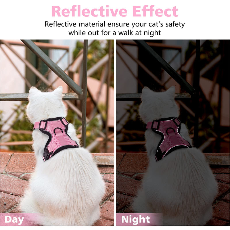 Dooradar Cat Harness and Leash Set, Escape Proof Safe Adjustable Kitten Vest Harnesses for Walking, Easy Control Soft Breathable Mesh Jacket with Reflective Strips for Cats XS Pink - BeesActive Australia