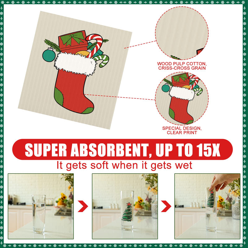 9 Pcs Christmas Swedish Themed Dishcloths Reusable Absorbent Swedish Style Cleaning Dishcloths Xmas Kitchen Dish Cloth Towels Cleaning Wipe for Home Party Clean Housewarming, 7 x 8 in (Vivid Style) Vivid Style 9 - BeesActive Australia