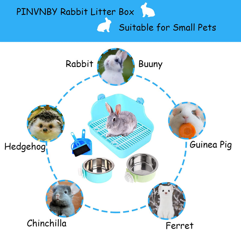 PINVNBY Rabbit Litter Box for Cage Bunny Corner Litter Bedding Box Small Animal Litter Pan Hanging Pet Bowls Cage Potty Trainer Pet Toilet for Rabbit Bunny Guinea Pigs Chinchilla Ferret Small Animals Blue - BeesActive Australia