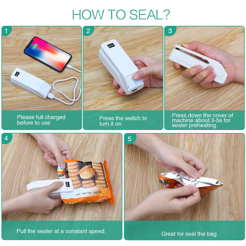 ORIA Chargeable Bag Sealer, Plastic Bag Resealer, 2 in 1 Heat Sealer and Cutter, Portable Handheld Heat Vacuum Sealers for for Airtight Food Storage and Resealing Snack Bags 1 Pack - BeesActive Australia