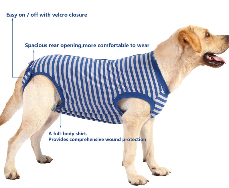 SyChien Dog Surgical Recovery Suit,for Female Spay Male Neuter Surgery Recovery,Zipper Velcro Closure Wounds Protect Dogs Pink Recovery Shirt L(Back 17.3",chest 23") Blue Striped - BeesActive Australia