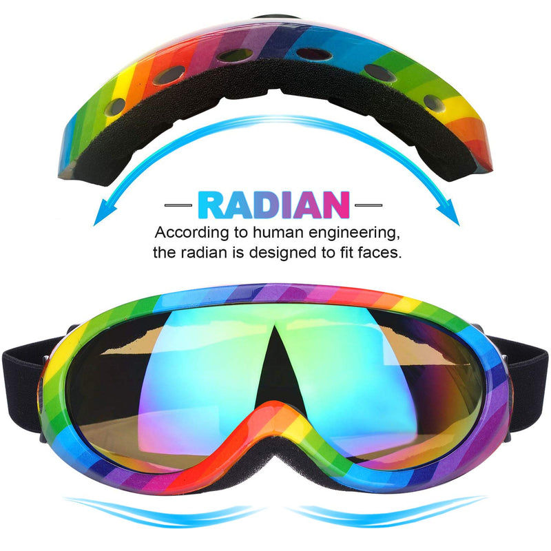 Ski Goggles, Pack of 2, Snowboard Goggles for Kids, Boys & Girls, Youth, Men Black Frame + Clean Lens & Rainbow Frame + Colorful Lens - BeesActive Australia