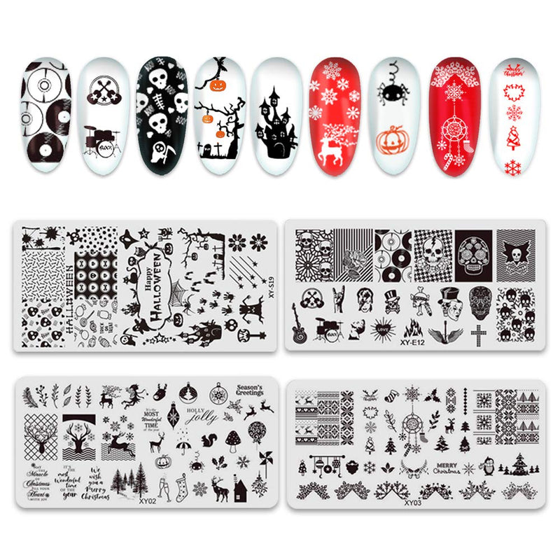 Nail Stamping Plates Set 8 Pcs Set Nail Templates With Stamper And Scaper Nail Art Plates set Starry sky animal flower heart Constellation Lace rock design - BeesActive Australia