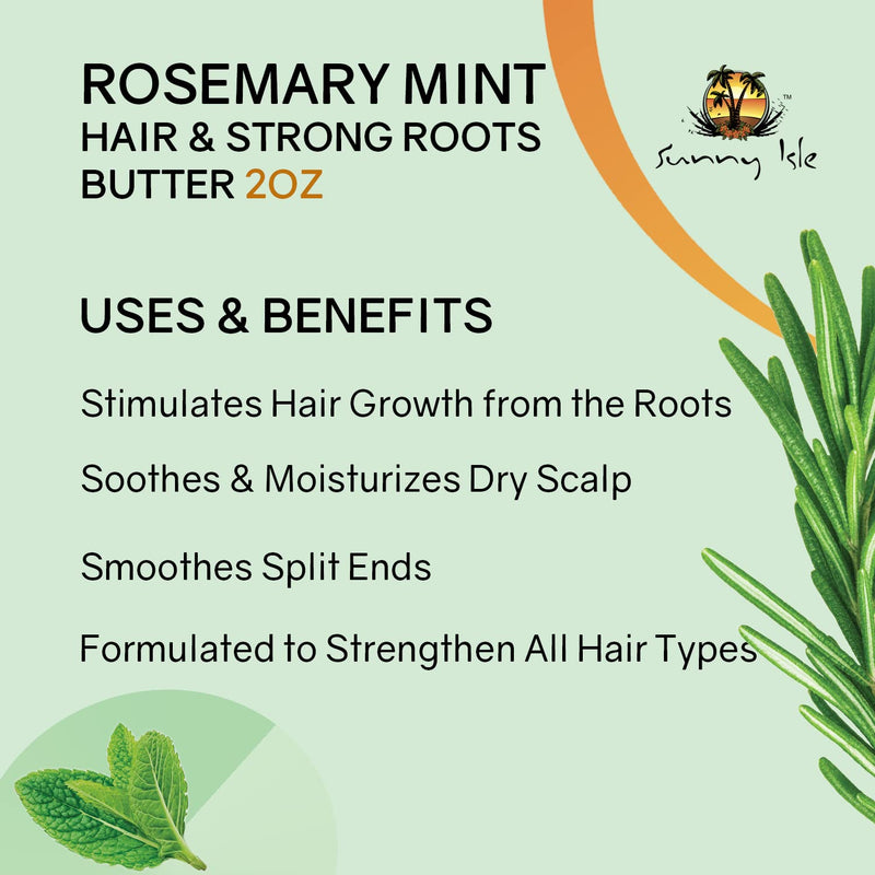 Sunny Isle Rosemary Mint Hair and Strong Roots Butter 2oz | Infused with Biotin & Jamaican Black Castor Oil | Strengthen and Nourish Hair Follicles | Dry Scalp, Split Ends | All Hair Types - BeesActive Australia