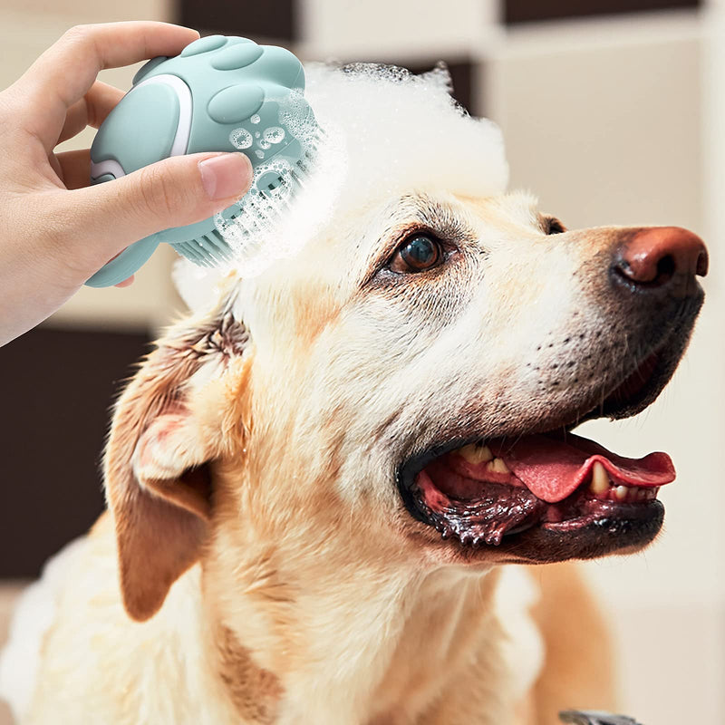 Molain Dog Cat Bath Brush Comb Silicone Rubber Dog Grooming Brush Silicone Puppy Massage Brush Hair Fur Grooming Cleaning Brush Soft Shampoo Dispenser(blue paw shape) Blue - BeesActive Australia