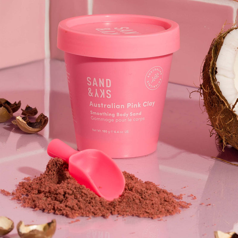 Sand & Sky Australian Pink Clay Smoothing Body Sand. Organic Exfoliating Body Scrub - BeesActive Australia
