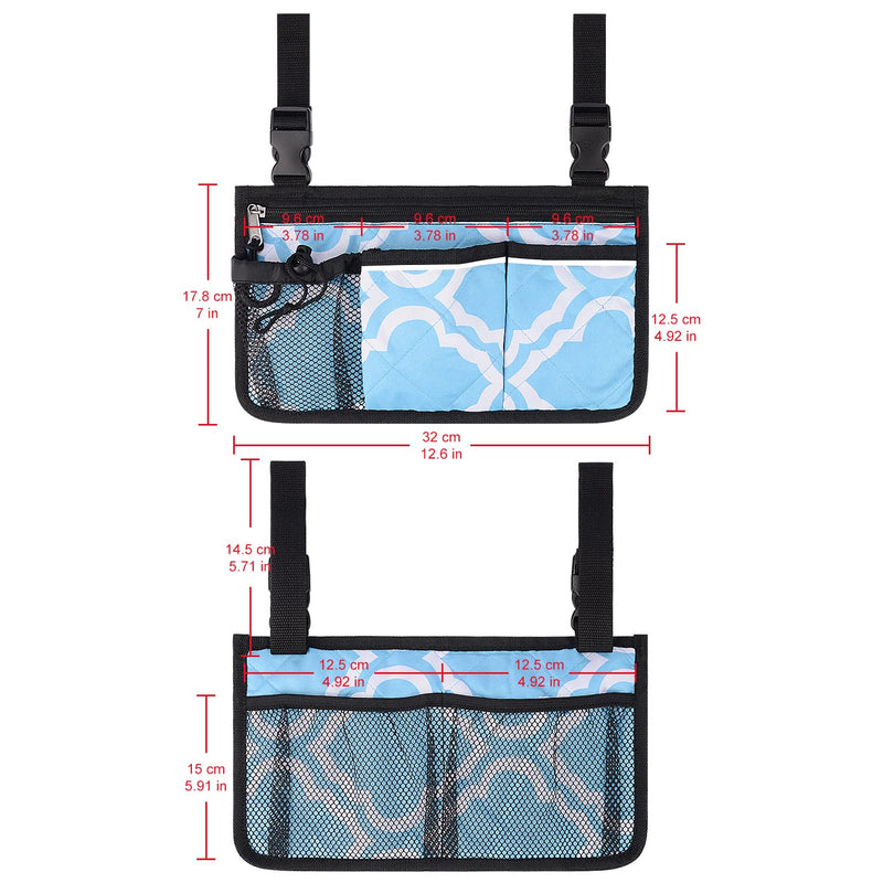 supregear Wheelchair Armrest Side Bag with cup holder and Reflective Stripes, 6 Pocket Walker Rollator Baby Stroller Waterproof Organizer Bag, Camping Chairs Armrest Bag, Bedside Hanging Storage Bag Blue - BeesActive Australia
