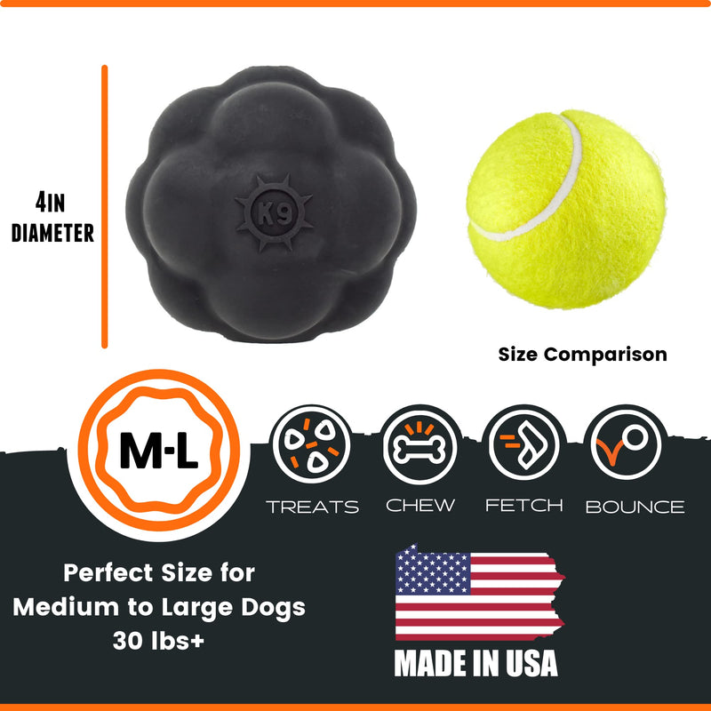 Ultra Durable Tumbler Treat Ball - Lifetime Replacement Guarantee - Aggressive Chewer Approved - Made in USA - Medium/Large Dogs - Safe & Non-Toxic Natural Rubber - Monster K9 Dog Toys - BeesActive Australia