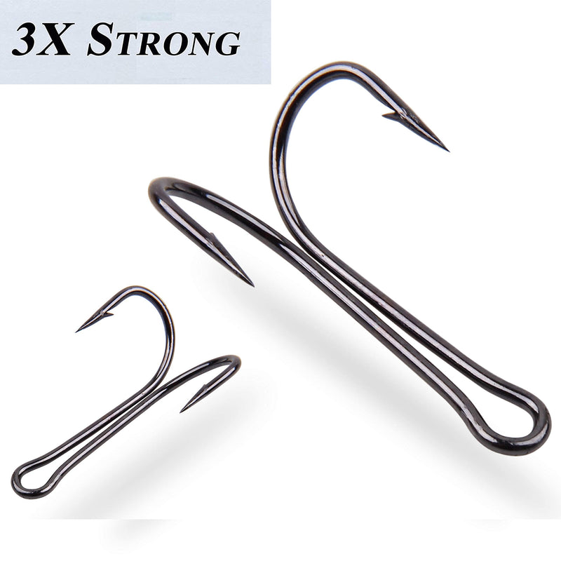 AGOOL Classic Double Fishing Hooks Kit 30/140pcs Frog Hooks Fly Tying Fishing Hooks Sharp Open Shank 3X Strong High Carbon Steel Barbed Black Small Size for Saltwater and Freshwater 140PCS KIT - BeesActive Australia