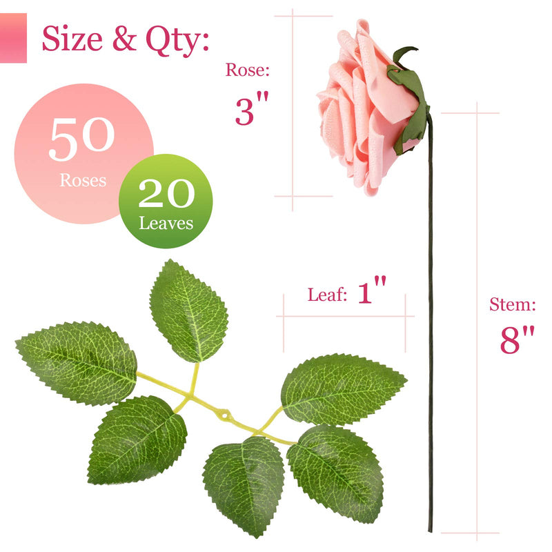 RCZ Décor Shimmer Blush Pink Artificial Flowers | Includes: 50 Roses with Stems and 20 Leaves - BeesActive Australia