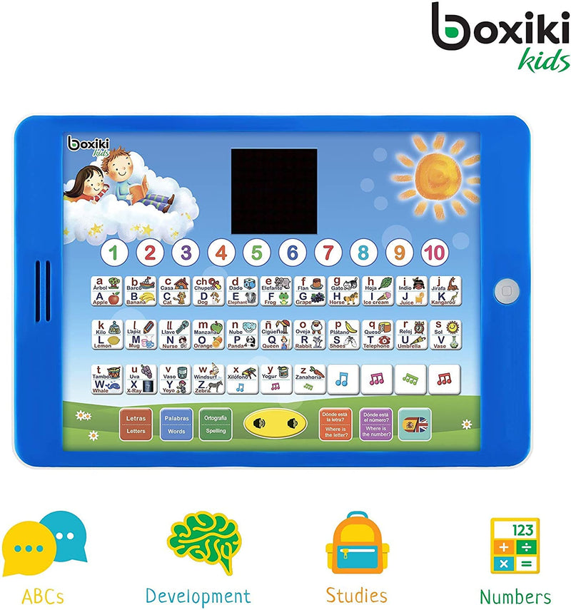 Boxiki kids Spanish-English Learning Bilingual Tablet Educational Toy with LED Screen Display. Learn Spanish and English with ABC Games and Spelling. Kids Love Our Interactive Educational Toys! - BeesActive Australia