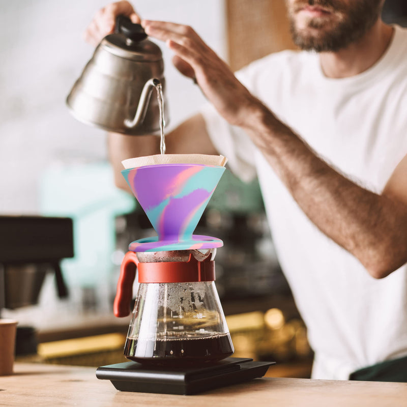 Qullai The Original JavaFlex Premium Foldable Silicone Pour Over Coffee Maker and Storage Pouch. Uses #2 V60 Cone Coffee Filters Pastel Swirl - BeesActive Australia