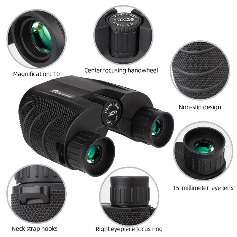 10x25 Compact Binoculars, High Powered Binoculars for Adults with Low Light Night Vision, Easy Focus Binoculars Clear for Bird Watching, Outdoor Sports Games and Concerts Black - BeesActive Australia