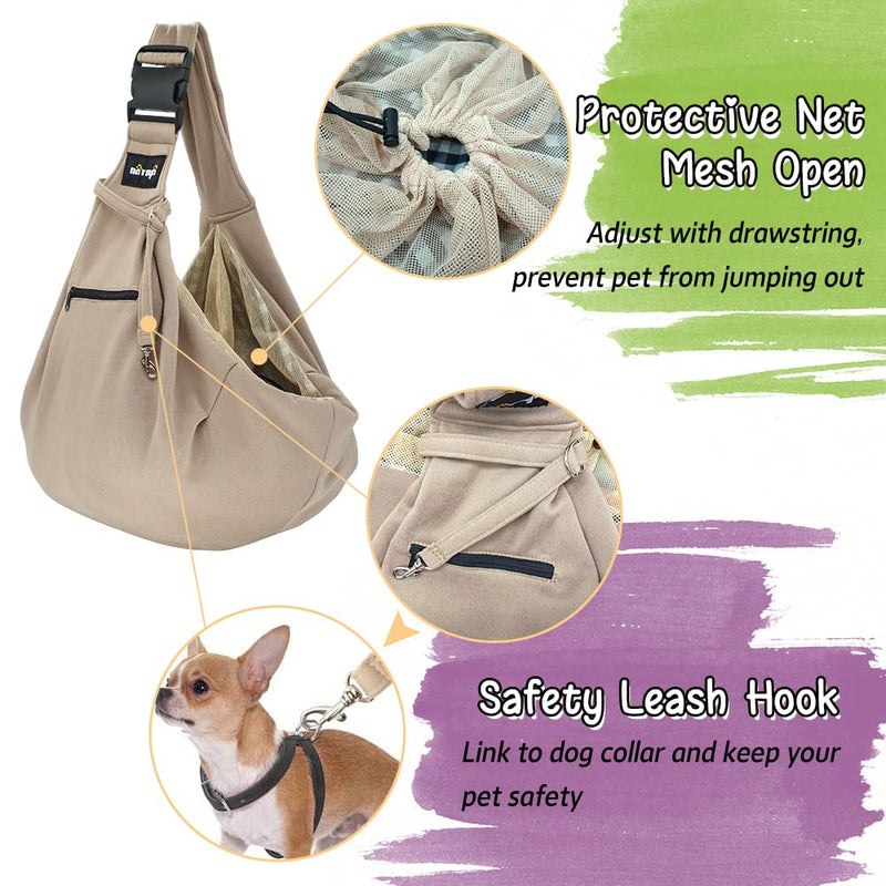 NATUYA Pet Dog Sling Carrier - Dog Sling with Net Bag for Carrier Dogs Cats-Hands Free Pet Bag-Buckle net Pocket pet Bag Khaki - BeesActive Australia
