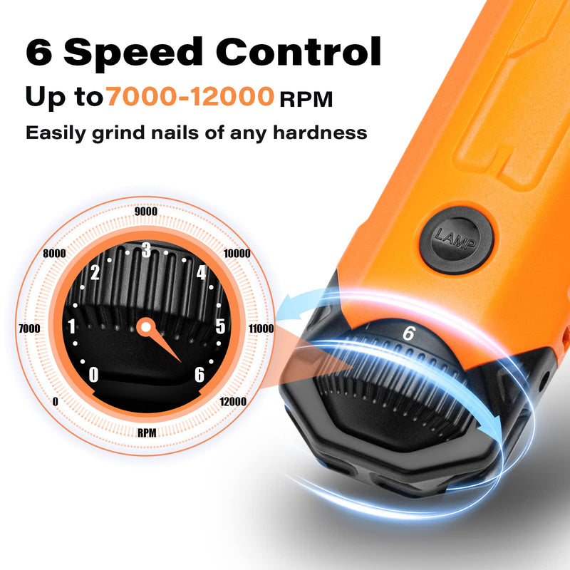 Casfuy 6-Speed Dog Nail Grinder - Newest Enhanced Pet Nail Grinder Super Quiet Rechargeable Electric Dog Nail Trimmer Painless Paws Grooming & Smoothing Tool for Large Medium Small Dogs Orange - BeesActive Australia