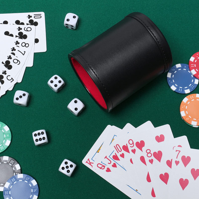 RERIVER Felt Lined PU Leather Dice Cup Set with 6 Dot Dices (Black, Pack of 1) Black - BeesActive Australia