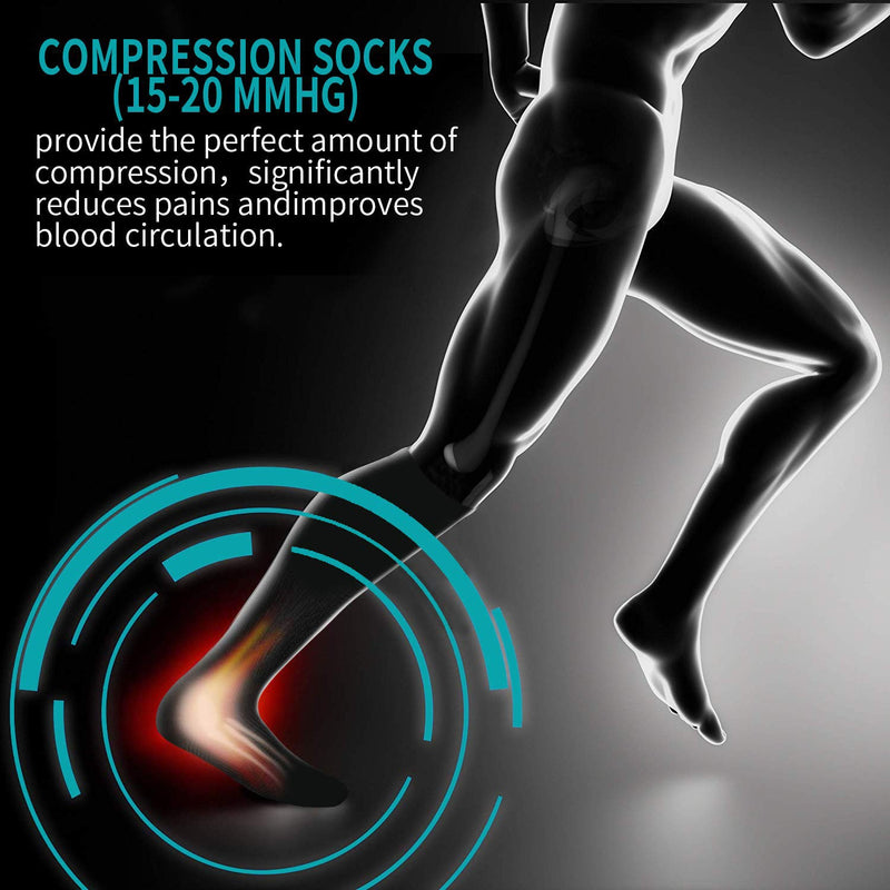Compression Socks - Compression Sock Women & Men - Best Running, Athletic Sports, Crossfit, Flight Travel 04 Black 5 Pairs/White S/M (US Women 5.5-8.5/US Men 5-9) - BeesActive Australia