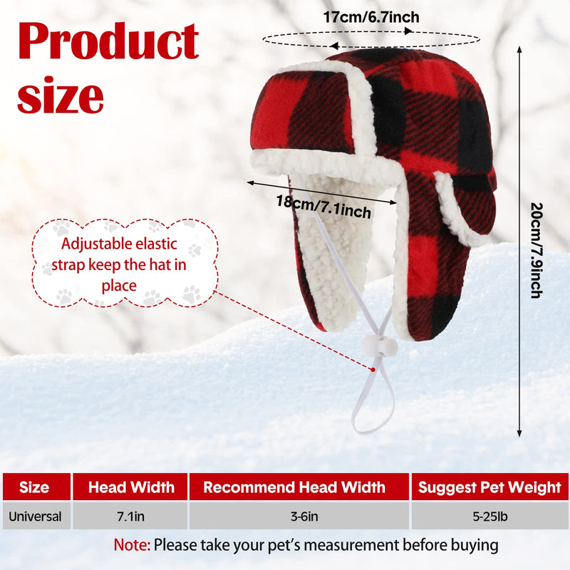 2 Pieces Christmas Dog Hats with Earmuffs Pets Adjustable Warm Trapper Hat Winter Adjustable Pet Red Plaid Pet Hat Xmas Dog Headwear for Small Dogs - BeesActive Australia