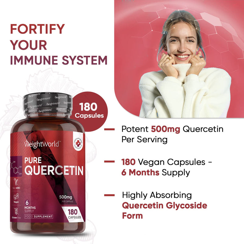 Pure Quercetin Capsules - 6 Months Supply (180 Vegan Quercetin Powder Capsules) - High Strength Quercetin Supplement - Offers Better Absorption & Effectiveness - Natural Immunity Supplement - BeesActive Australia