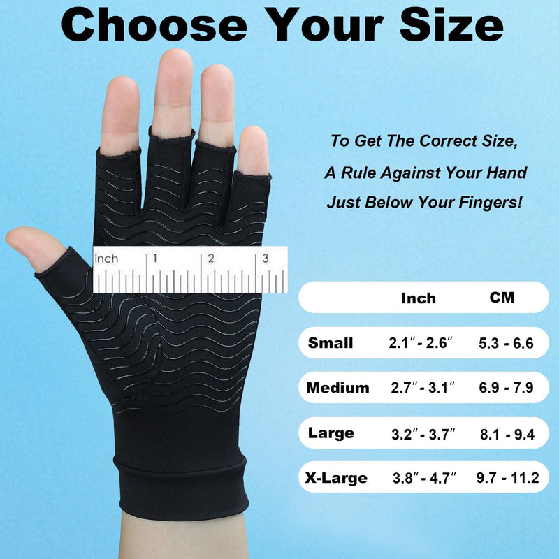 SHIFANQI 2 Pairs Copper Arthritis Gloves for Carpal Tunnel Pain Relief, Compression Gloves to Alleviate Hand Pain,Swelling,Fingerless Typing Gloves for Rheumatoid,Tendonitis for Women & Men (Medium) Medium Open Finger - BeesActive Australia