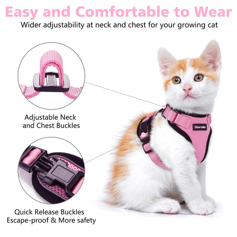 Dooradar Cat Harness and Leash Set, Escape Proof Safe Adjustable Kitten Vest Harnesses for Walking, Easy Control Soft Breathable Mesh Jacket with Reflective Strips for Cats XS Pink - BeesActive Australia
