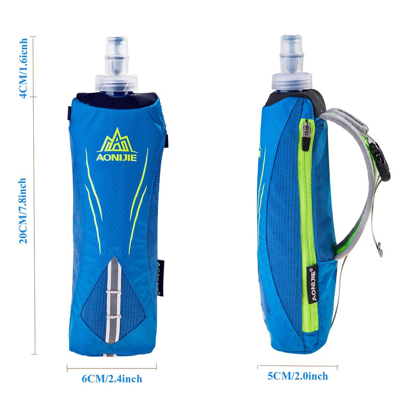 [AUSTRALIA] - Geila Handheld Water Bottle for Running, 17 oz Grip Handheld Bottle with Hand Strap Hydration Pack, BPA Free Sport Soft Flask Blue+500ML Soft Flask 