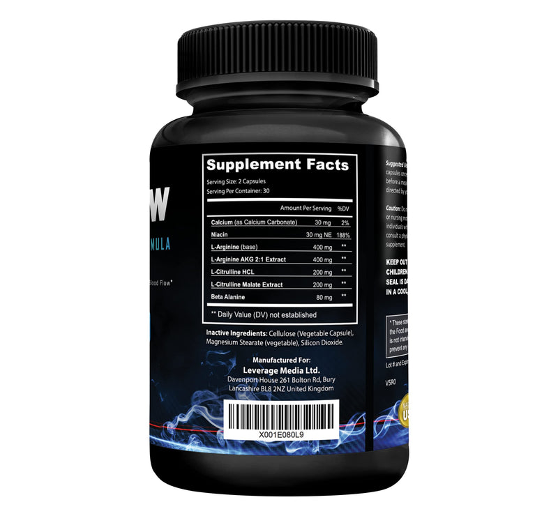 AlphaFlow L-Arginine, L-Citrulline & Beta Alanine | 1340mg Nitric Oxide (NO) Booster for Muscle Growth, Blood Flow, Vascularity & Size | Money Back Guarantee | 60 Vege Capsules - BeesActive Australia
