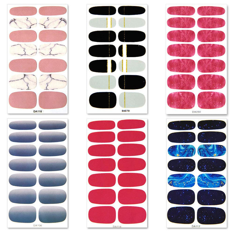 SILPECWEE 6 Sheets Solid Color Nail Art Polish Stickers Strips And 1Pc Nail File Gradual Change Adhesive Nail Wraps Decals Manicure Tips - BeesActive Australia