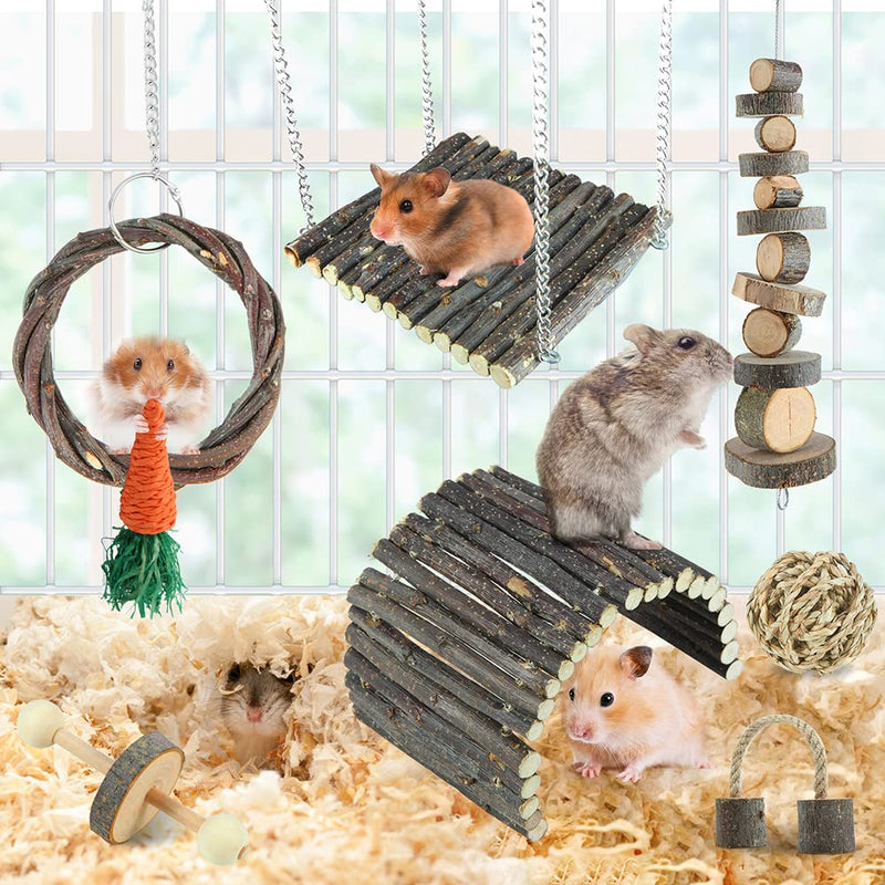 YIXUND Hamster Toys Rat Toys Chinchilla Toys Hamster Chew Toys Cage Accessories Apple Wood Sticks Ladder Bell Roller for Gerbil Guinea Pigs and Other Small Animal - BeesActive Australia
