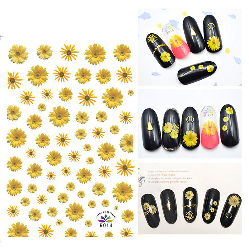 6 Sheets Flowers Nail Art Stickers,3D Self Adhesive Rose Sunflower Black White Flower Design for Acrylic Nail Supplies,DIY Charm Spring Summer Nail Decals Beauty Accessories - BeesActive Australia