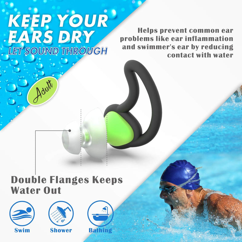 [2 Pairs] Ear Plugs for Swimming, Hearprotek Swim Ear Plugs Adults-Waterproof Silicone Water earplugs for Men Women Juniors Swimmers Pool Shower Bathing (Green) Green - BeesActive Australia
