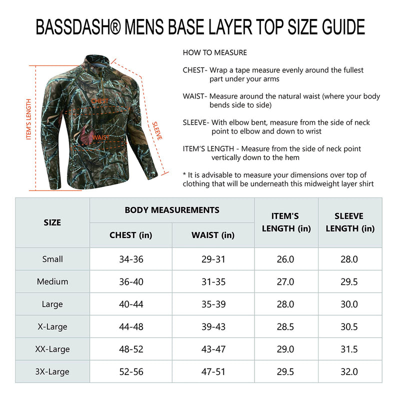 BASSDASH Men's Midweight Thermal Base Layer 1/4 Zip Pullover Shirt Underwear Top Warm Ultra Soft Quick Dry FS20M Autumn Forest Small - BeesActive Australia