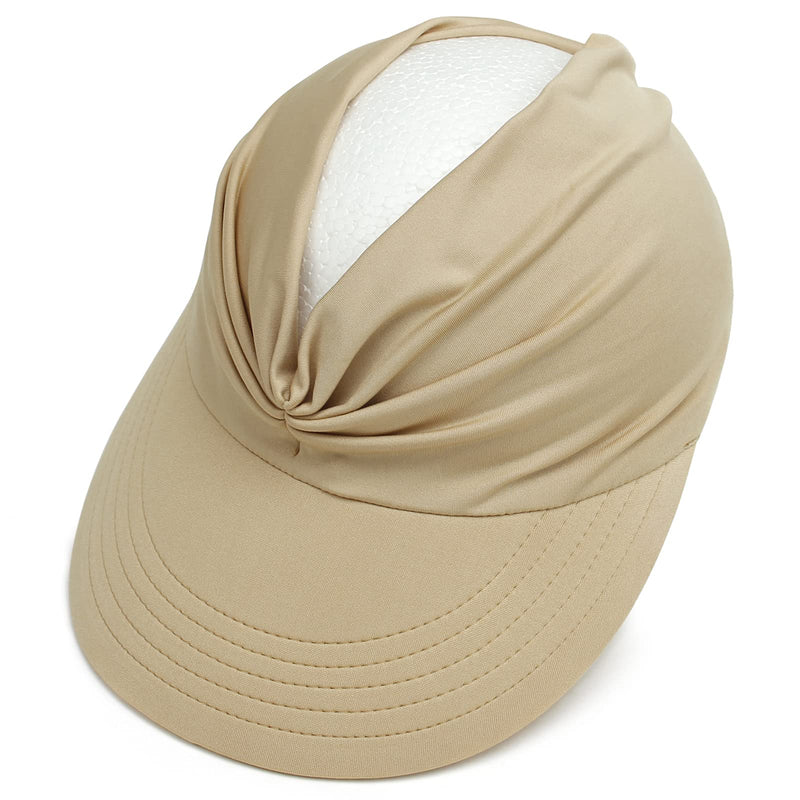 Muryobao Womens Sun Visor Hat Wide Brim Summer UPF 50+ UV Protection Beach Sport Cap Beige - BeesActive Australia