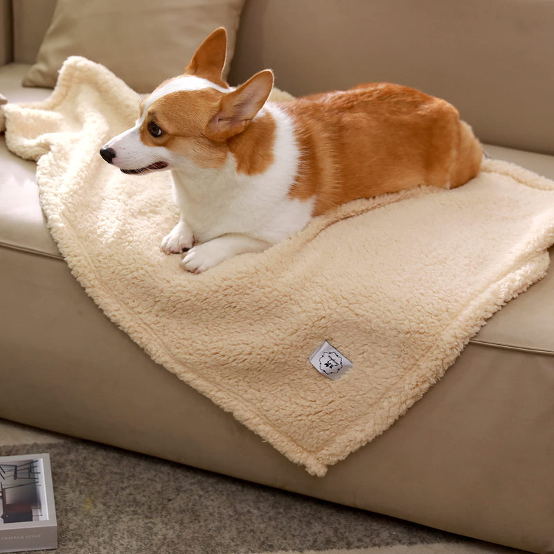 Premium Fleece Dog Blanket Soft Pet Sherpa Throw for Dog Puppy Cat Medium(31*41") Beige - BeesActive Australia